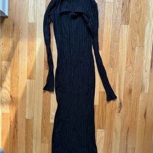 Reformation Elegant Black Ribbed Long Sleeve Dress